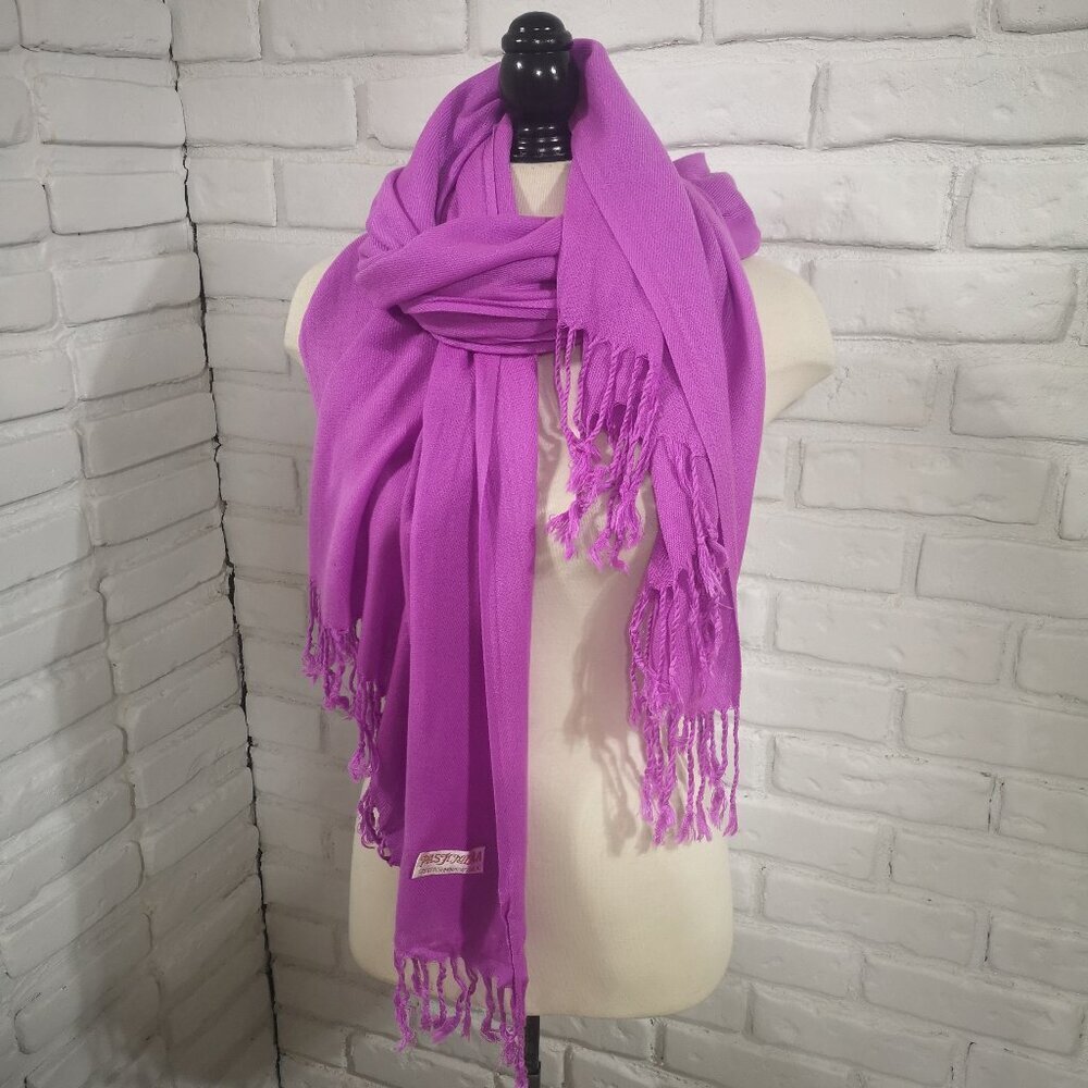 Pashmina  & Silk Blend Lavender Scarf with Fringe - 26" x 76" Including Fringe